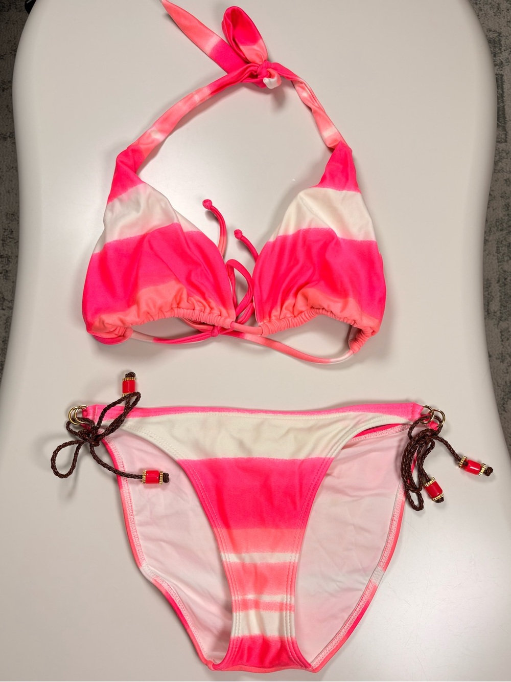 VIX Paula Hermanny Neon Pink Ombre Tie-Strap Bikini Set